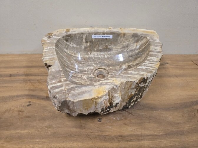 Waskom van versteend hout -47x37x15cm - FL23554