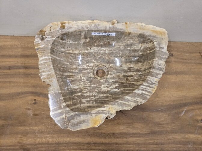 Waskom van versteend hout -47x37x15cm - FL23554