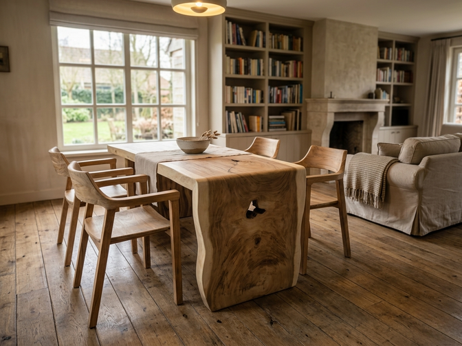 Boomstamtafel L met 1 vaste poot 75/90x185cm