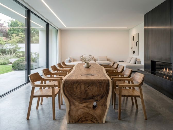 Boomstamtafel L met 1 vaste poot 80/90x395cm