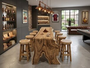 Boomstam bartafel met 1 vaste poot 70/130x320cm