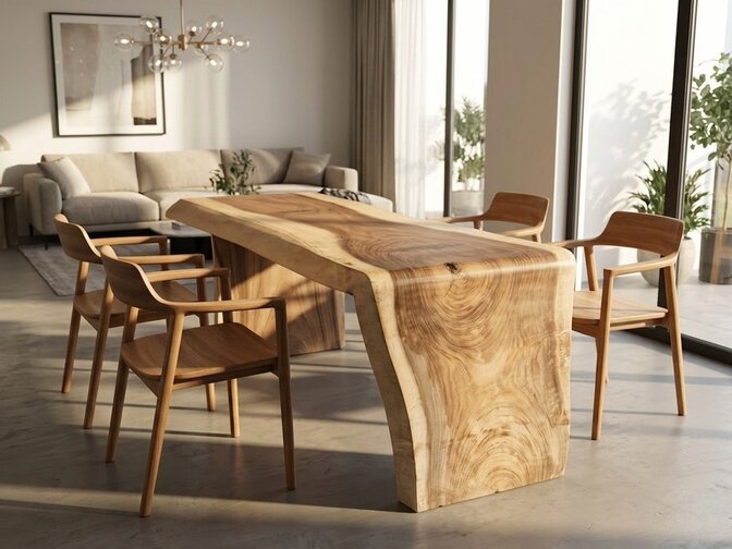 Boomstamtafel L met 1 vaste poot 65/70x185cm