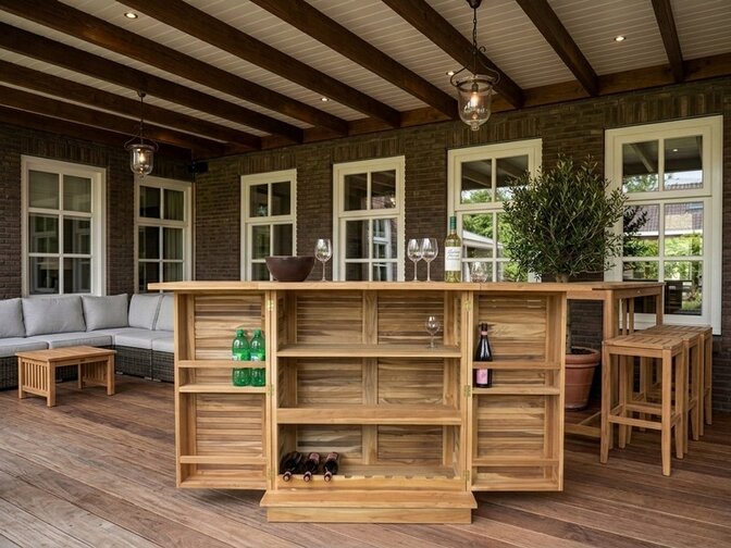 Teak bar recht inklapbaar