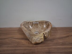 Waskom van versteend hout - 46x36x15cm - FL23676