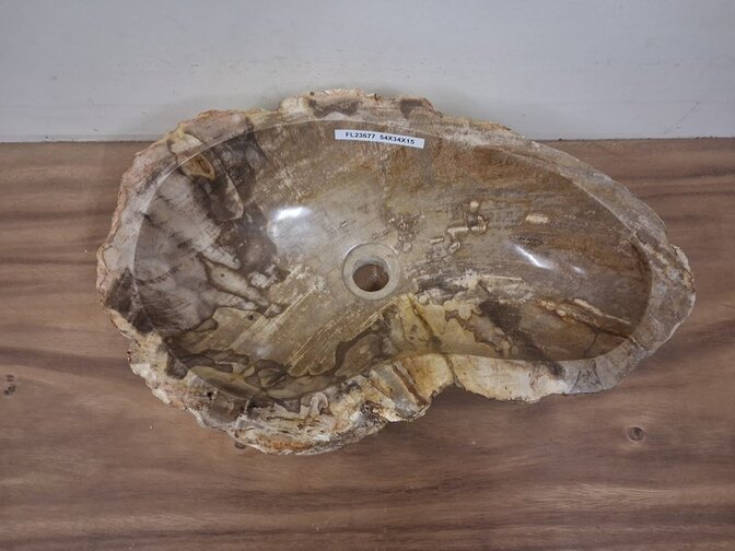 Waskom van versteend hout - 54x34x15cm - FL23677
