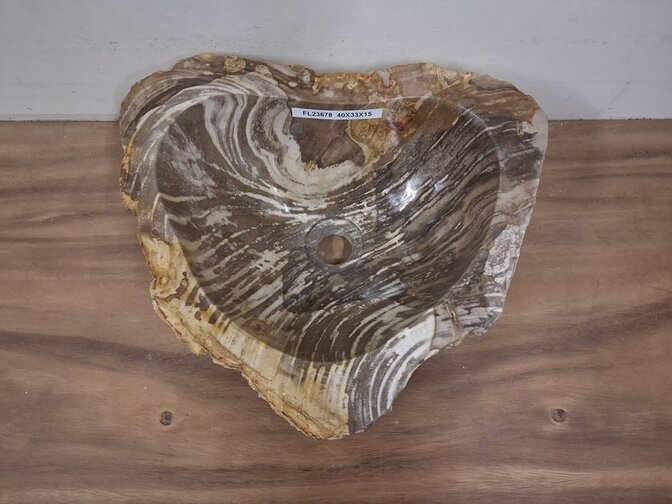Waskom van versteend hout - 40x33x15cm - FL23678