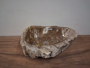 Waskom van versteend hout - 50x35x15cm - FL23679