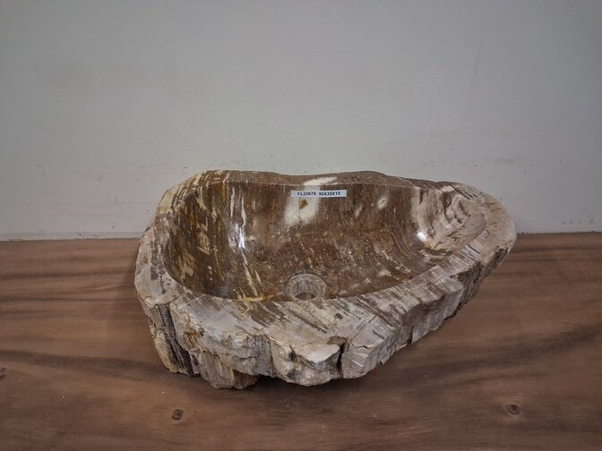 Waskom van versteend hout - 50x35x15cm - FL23679