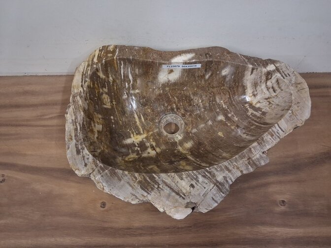 Waskom van versteend hout - 50x35x15cm - FL23679