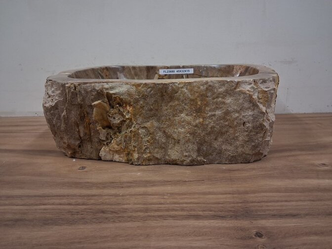 Waskom van versteend hout - 45x32x15cm - FL23680