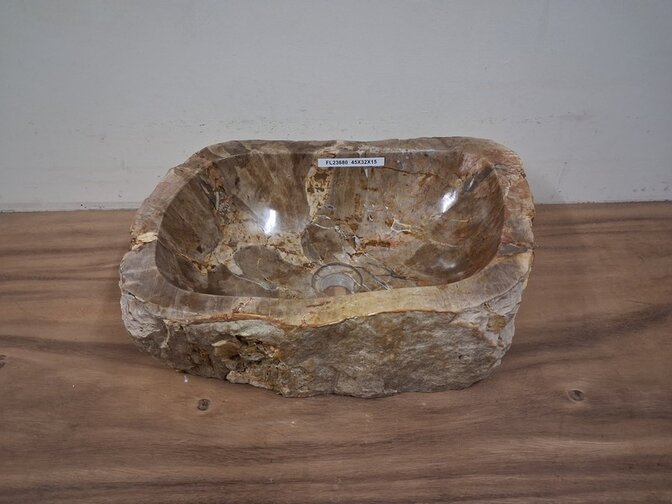 Waskom van versteend hout - 45x32x15cm - FL23680