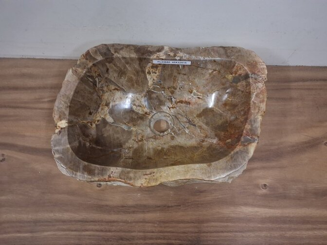 Waskom van versteend hout - 45x32x15cm - FL23680