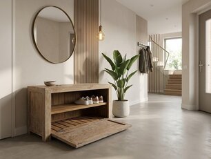 Teak schoenenkastje 90cm - White Wash
