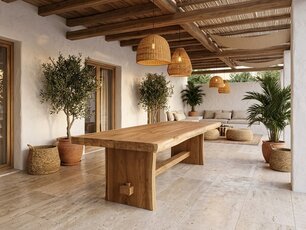 Teakhouten boomstamtafel 250cm voor buiten