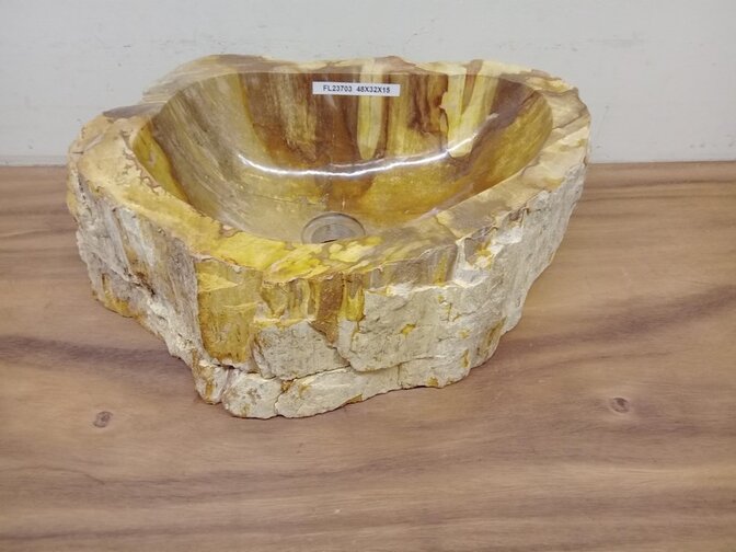 Waskom van versteend hout - 48x32x15cm - FL23703