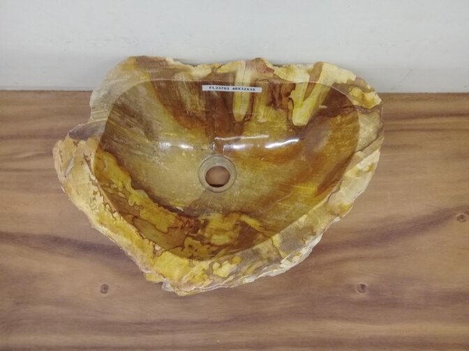 Waskom van versteend hout - 48x32x15cm - FL23703