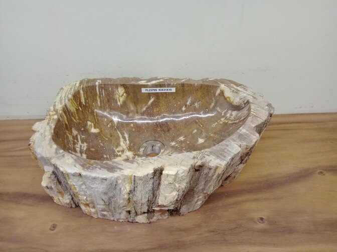 Waskom van versteend hout - 53x31x15cm - FL23705