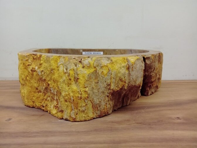 Waskom van versteend hout - 50x34x15cm - FL23706