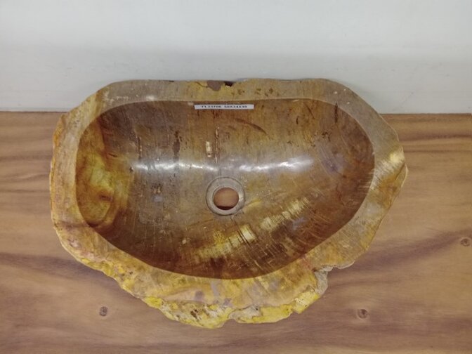 Waskom van versteend hout - 50x34x15cm - FL23706