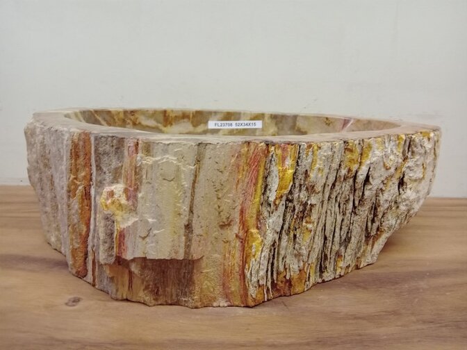 Waskom van versteend hout - 52x34x15cm - FL23708
