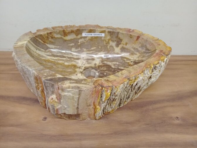 Waskom van versteend hout - 52x34x15cm - FL23708