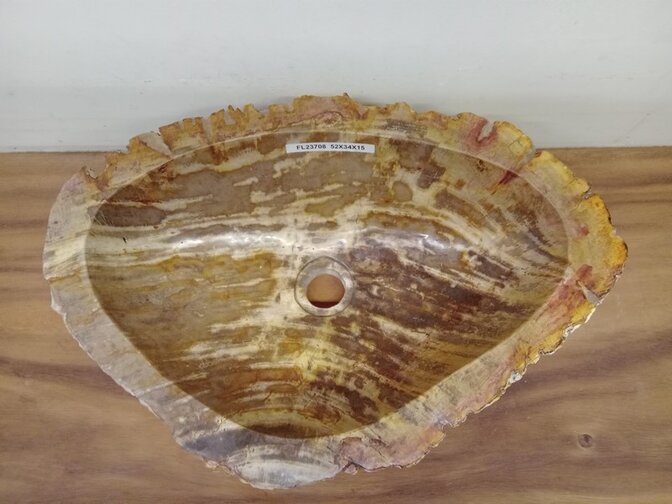 Waskom van versteend hout - 52x34x15cm - FL23708