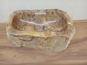 Waskom van versteend hout - 47x30x15cm - FL23709