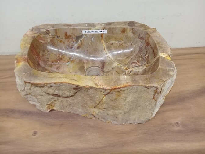 Waskom van versteend hout - 47x30x15cm - FL23709