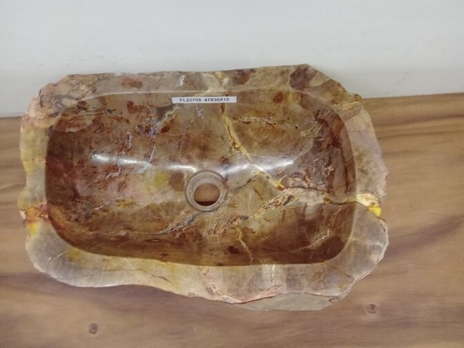 Waskom van versteend hout - 47x30x15cm - FL23709