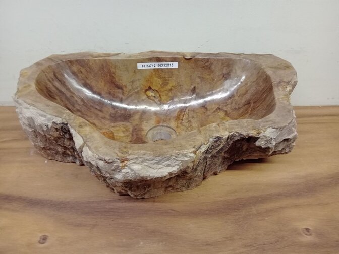 Waskom van versteend hout - 56x32x15cm - FL23712