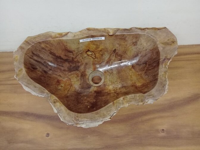 Waskom van versteend hout - 56x32x15cm - FL23712