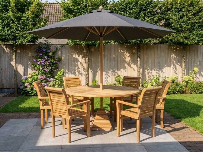 Teak parasol - 3 meter rond - Cartenza Grijs