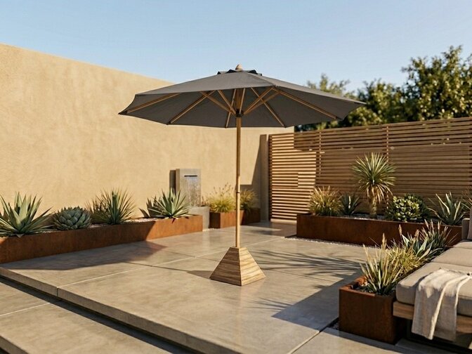 Teak parasol - 3 meter rond - Cartenza Grijs