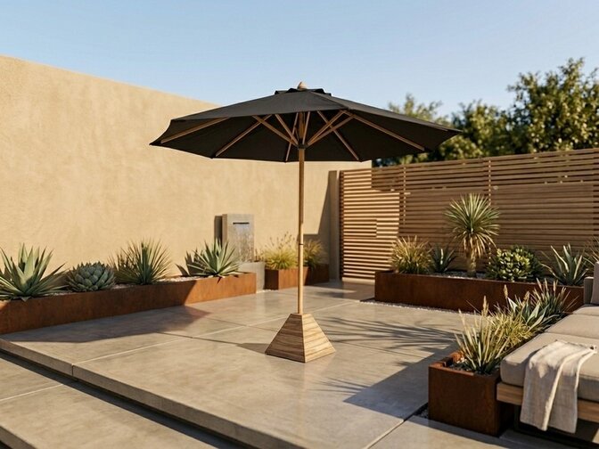 Teak parasol - 3 meter rond - Cartenza Zwart