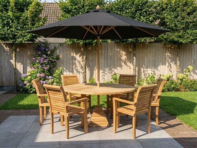 Teak parasol - 3 meter rond - Cartenza Zwart