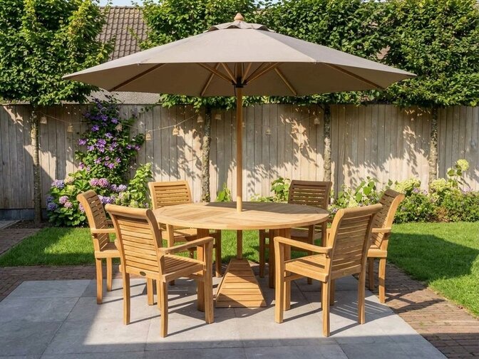 Teak parasol - 3 meter rond - Cartenza Zand