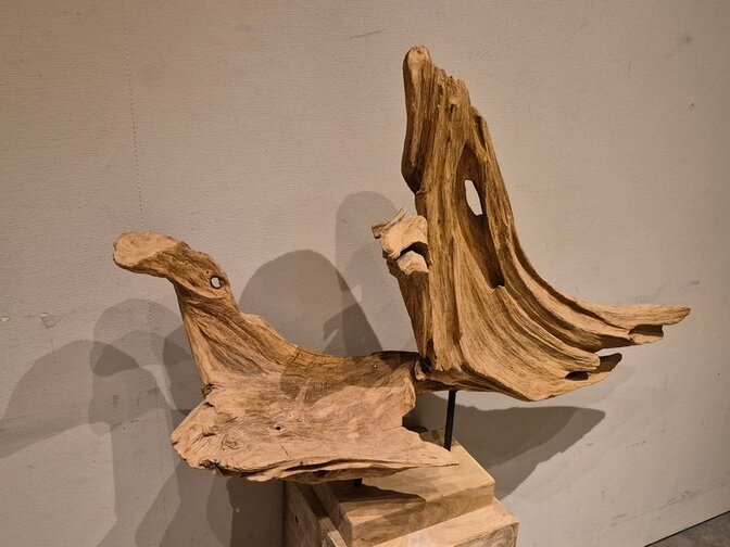 Sculptuur op voet 100x70cm - Teak wortelhout