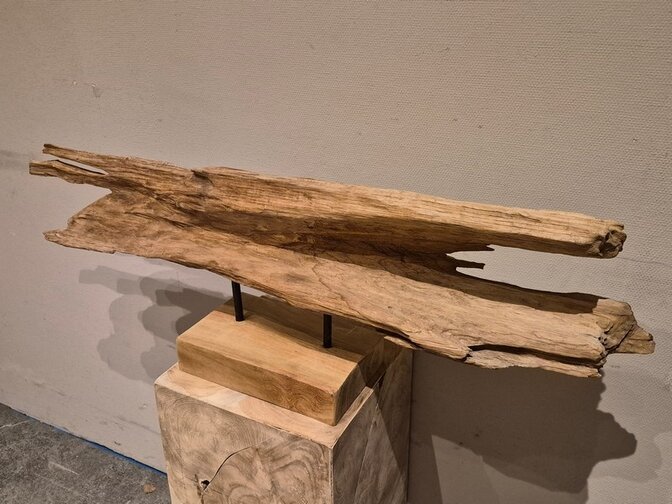 Sculptuur op voet 100x32cm - Teak wortelhout