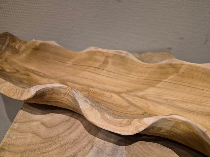 Teak houten fruitschaal 60cm - boomblad