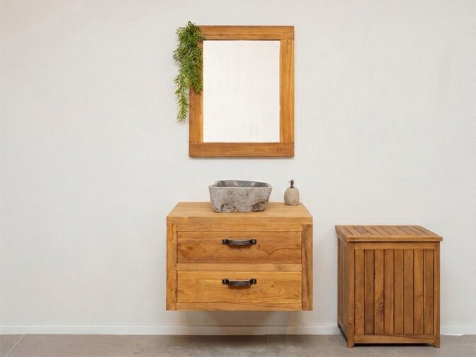 Teak wasmand - 45x32x50cm