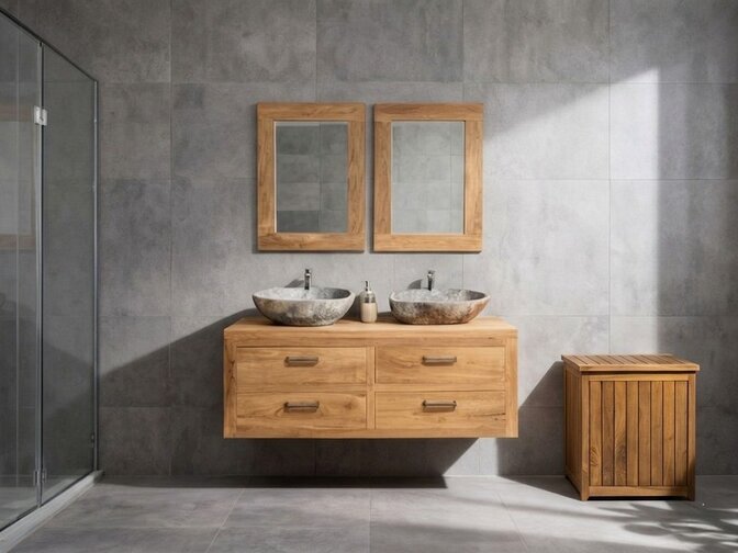 Teak wasmand - 45x32x50cm