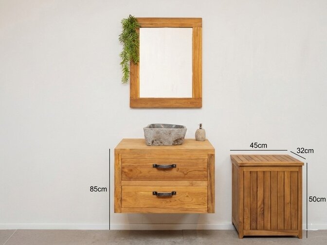 Teak wasmand - 45x32x50cm