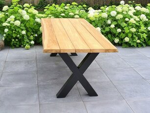 Teak boomstamtafelblad 100x280cm voor buiten