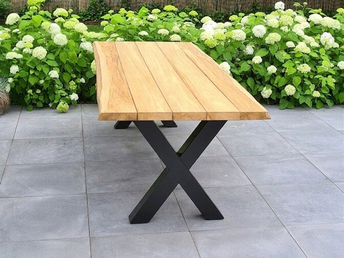 Teak boomstamtafelblad 100x280cm voor buiten