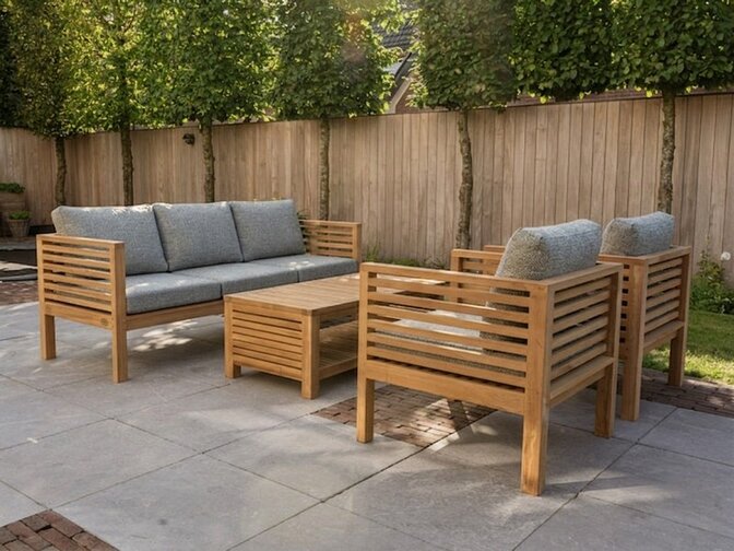 5 persoons teak loungeset Palermo met kussens