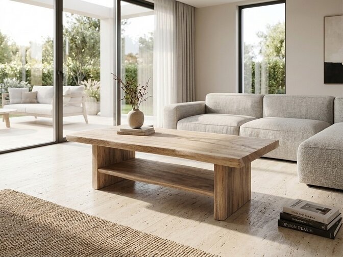 Suar boomstam salontafel 60x150x50cm - met onderblad