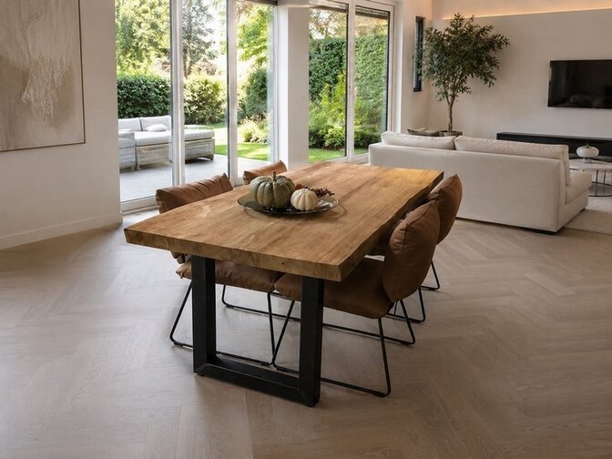 Teak boomstamtafel blad voor binnen 90x200cm