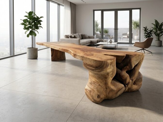 Boomstamtafel L met 1 vaste poot 100/140x460cm