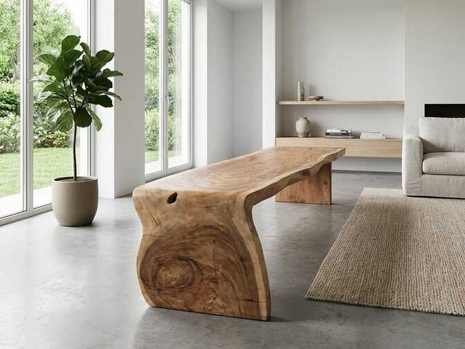 Boomstamtafel L met 1 vaste poot 80/105x390cm