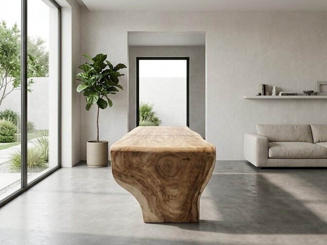 Boomstamtafel L met 1 vaste poot 85/105x230cm